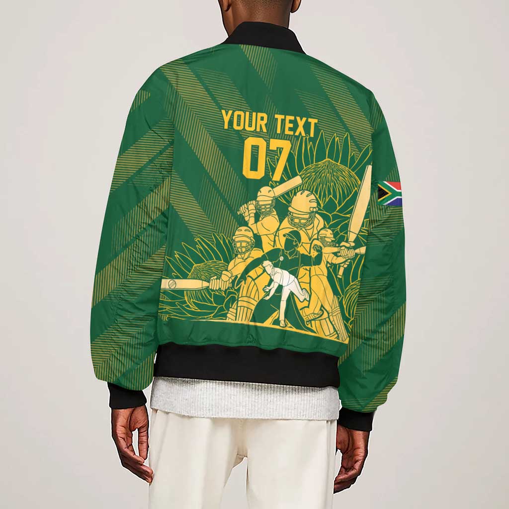 Custom South Africa Cricket Champion Sleeve Zip Bomber Jacket Proteas Rock The World - African Pride