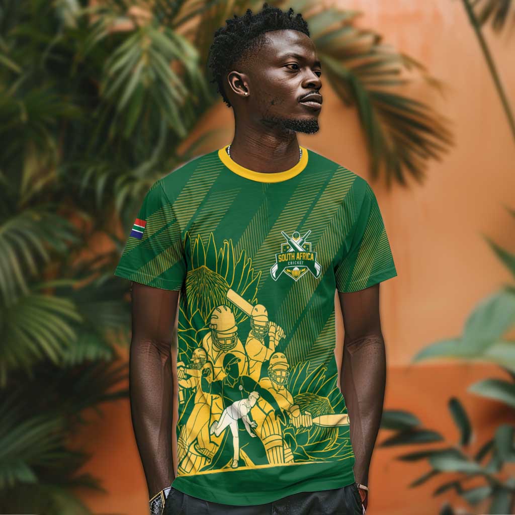 Custom South Africa Cricket Champion T shirt Proteas Rock The World - African Pride