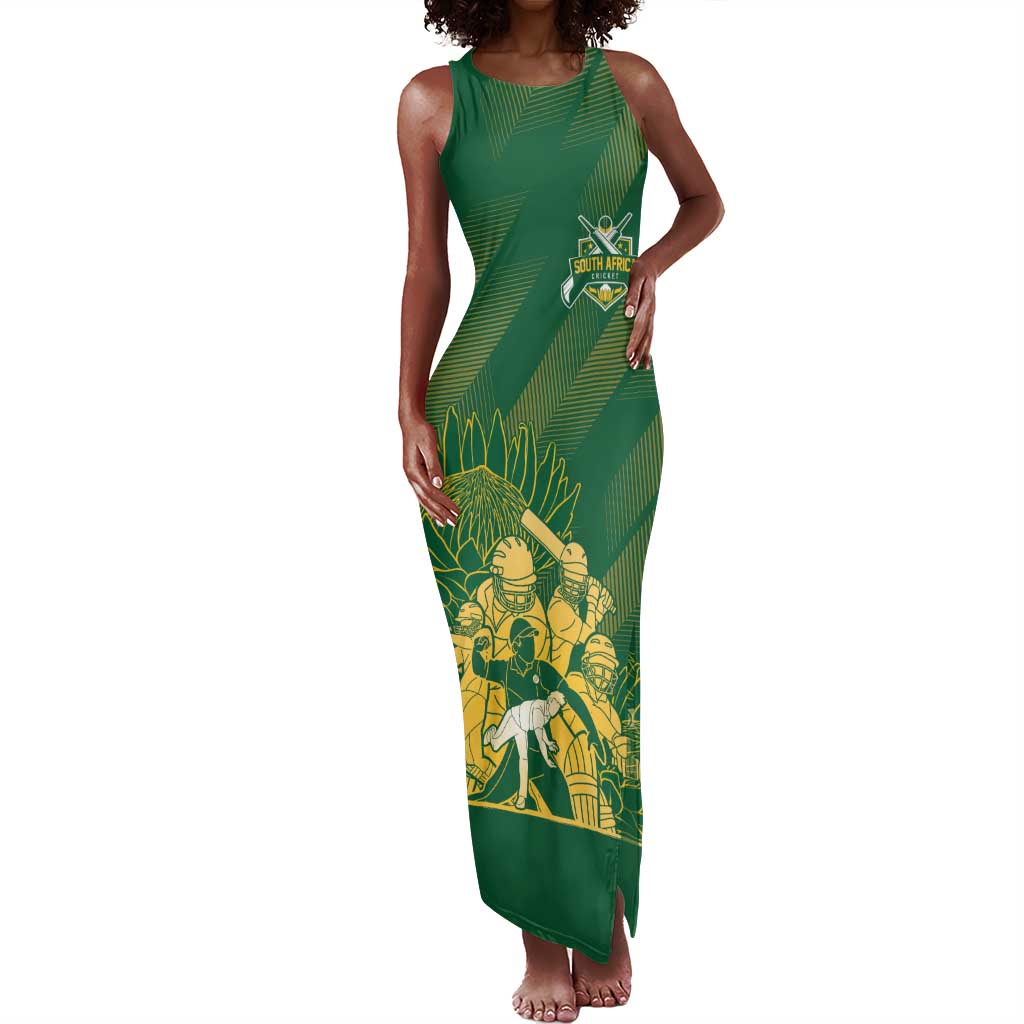 Custom South Africa Cricket Champion Tank Maxi Dress Proteas Rock The World - African Pride