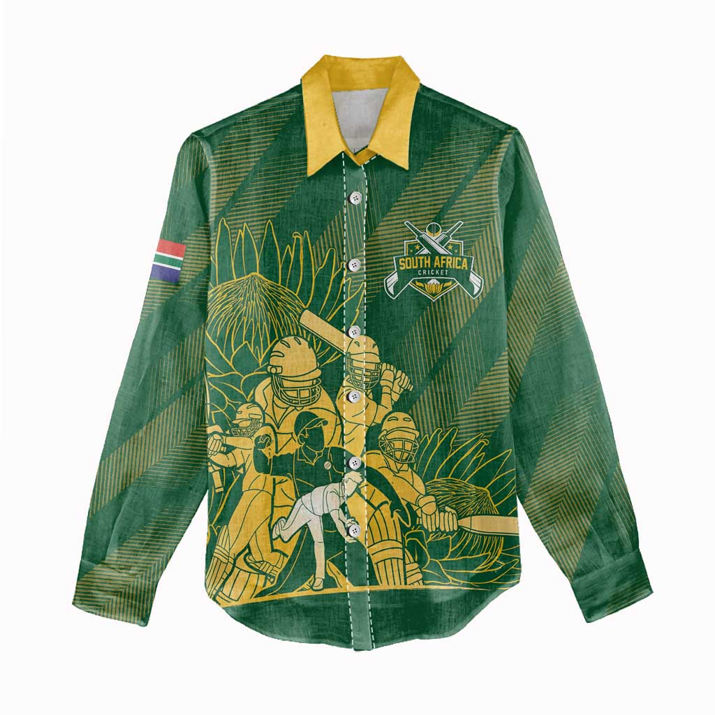 Custom South Africa Cricket Champion Women Casual Shirt Proteas Rock The World - African Pride