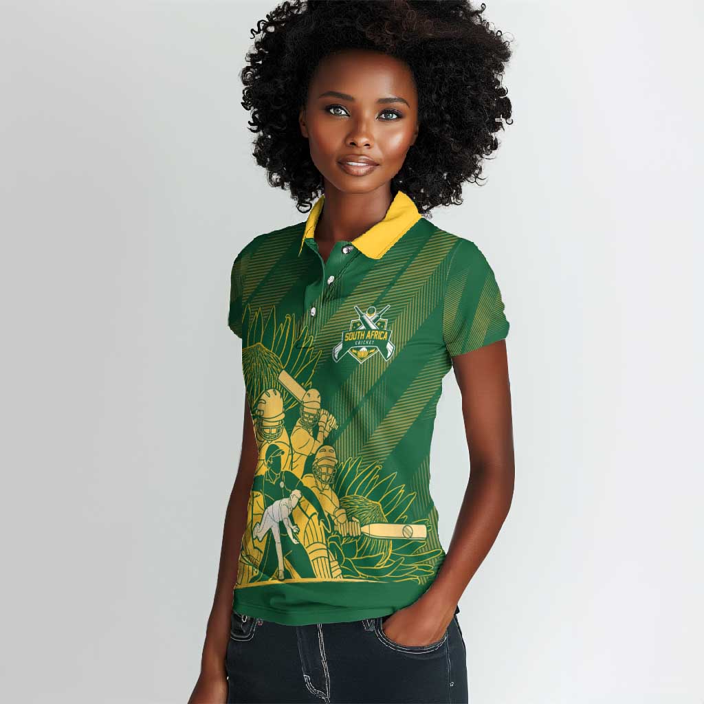 Custom South Africa Cricket Champion Women Polo Shirt Proteas Rock The World - African Pride