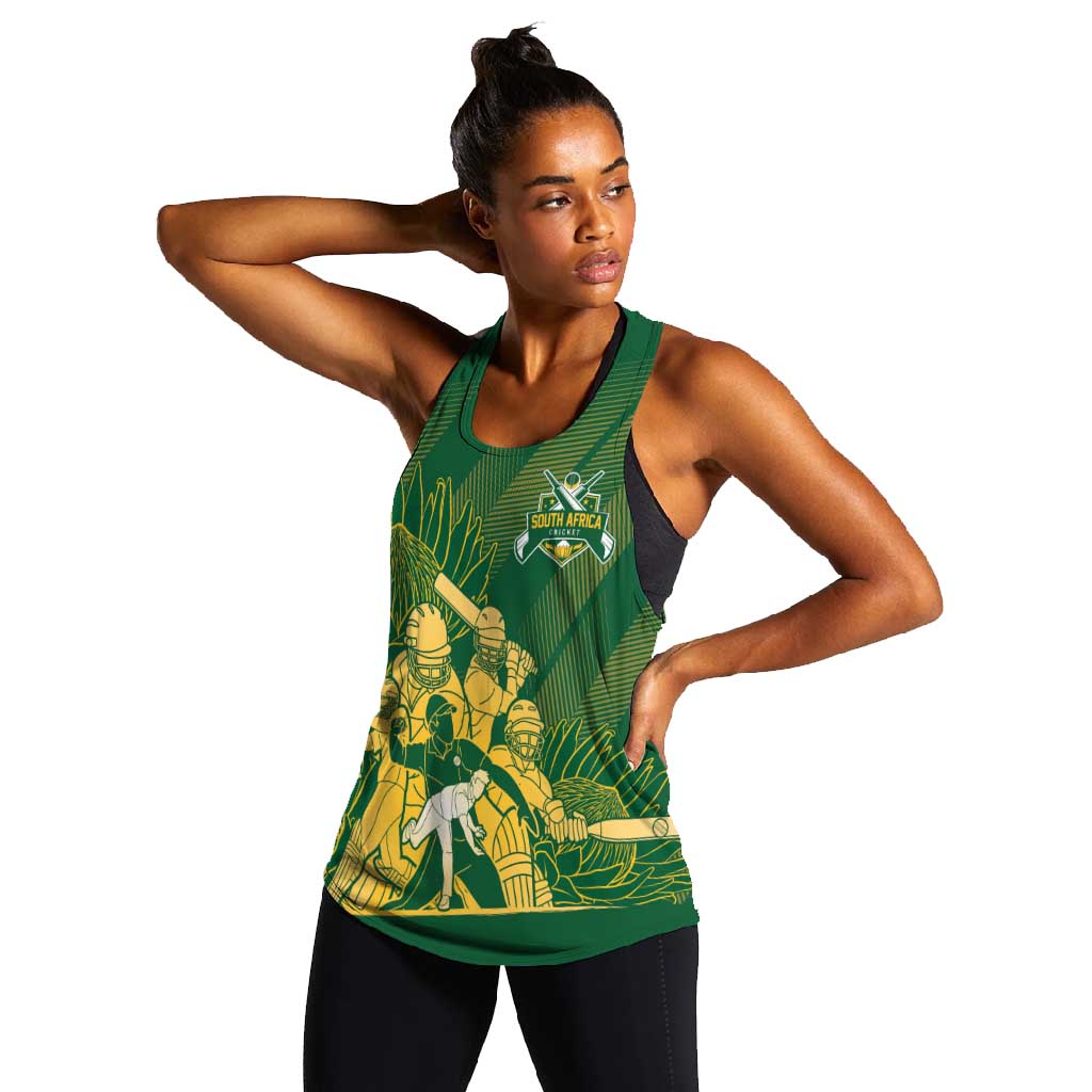 Custom South Africa Cricket Champion Women Racerback Tank Proteas Rock The World - African Pride