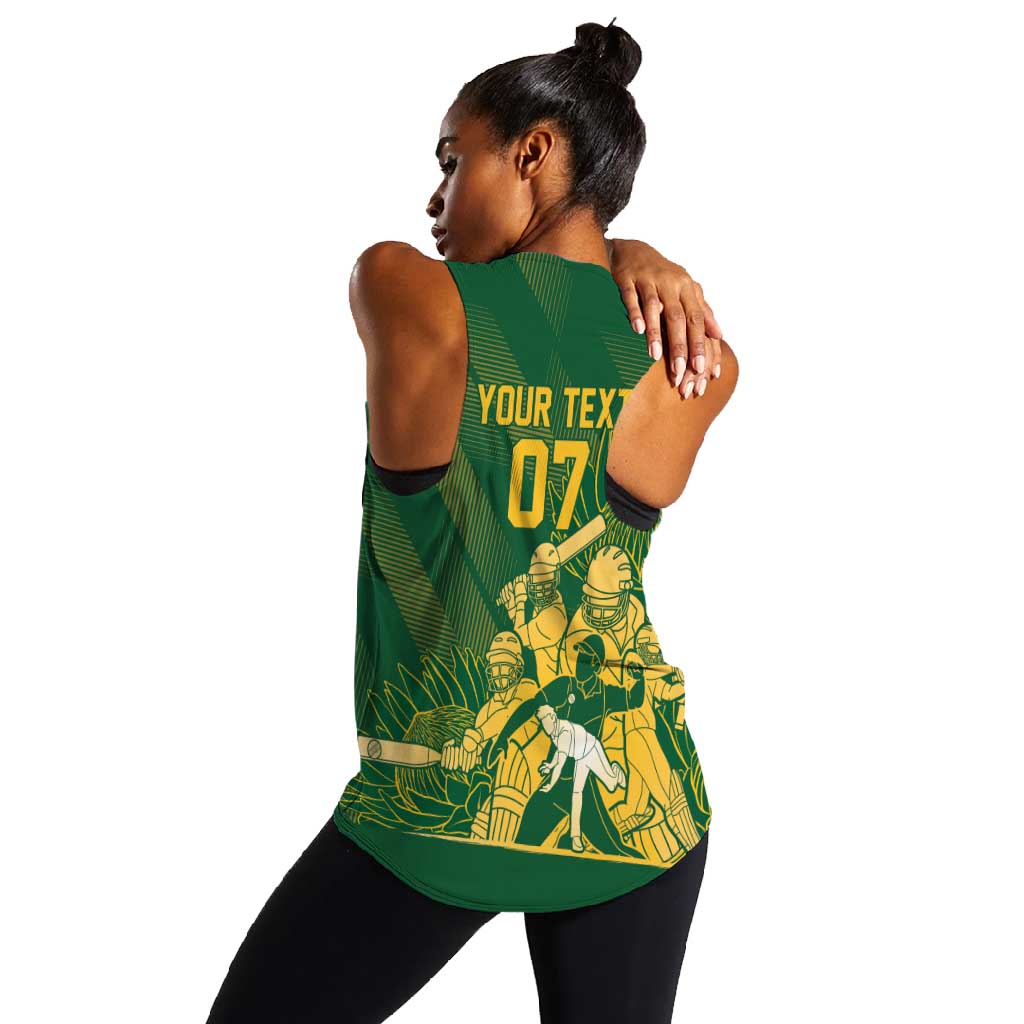 Custom South Africa Cricket Champion Women Racerback Tank Proteas Rock The World - African Pride