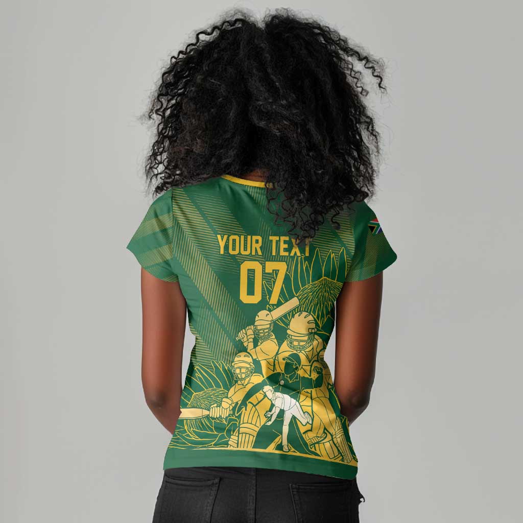 Custom South Africa Cricket Champion Women V-Neck T-Shirt Proteas Rock The World - African Pride