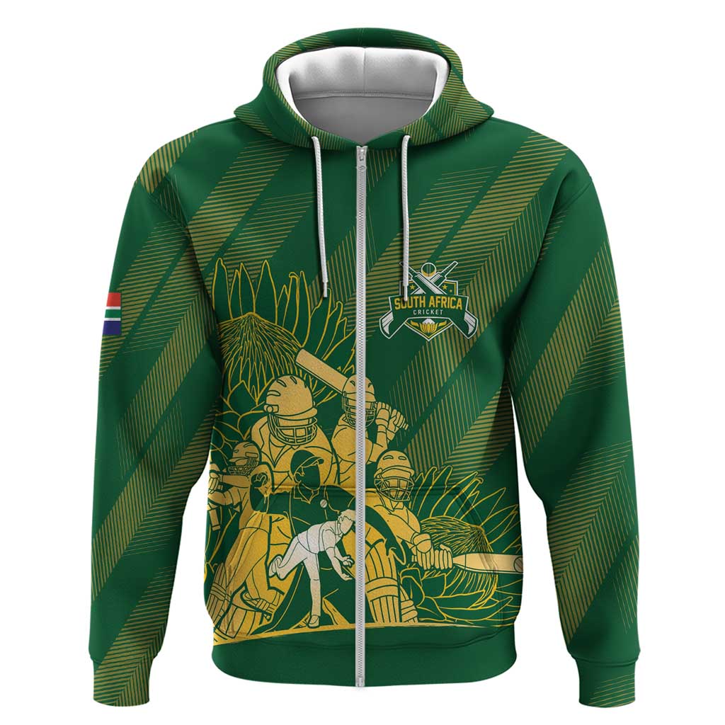 Custom South Africa Cricket Champion Zip Hoodie Proteas Rock The World - African Pride