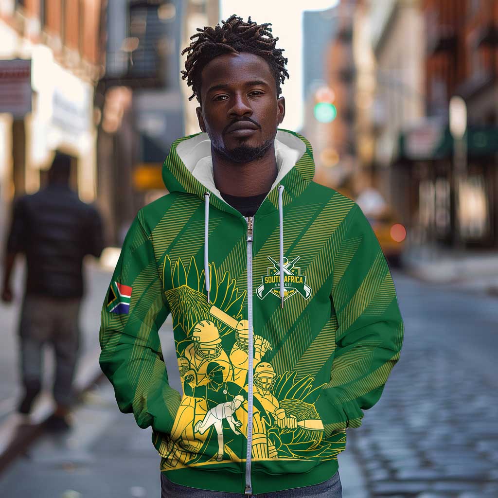 Custom South Africa Cricket Champion Zip Hoodie Proteas Rock The World - African Pride
