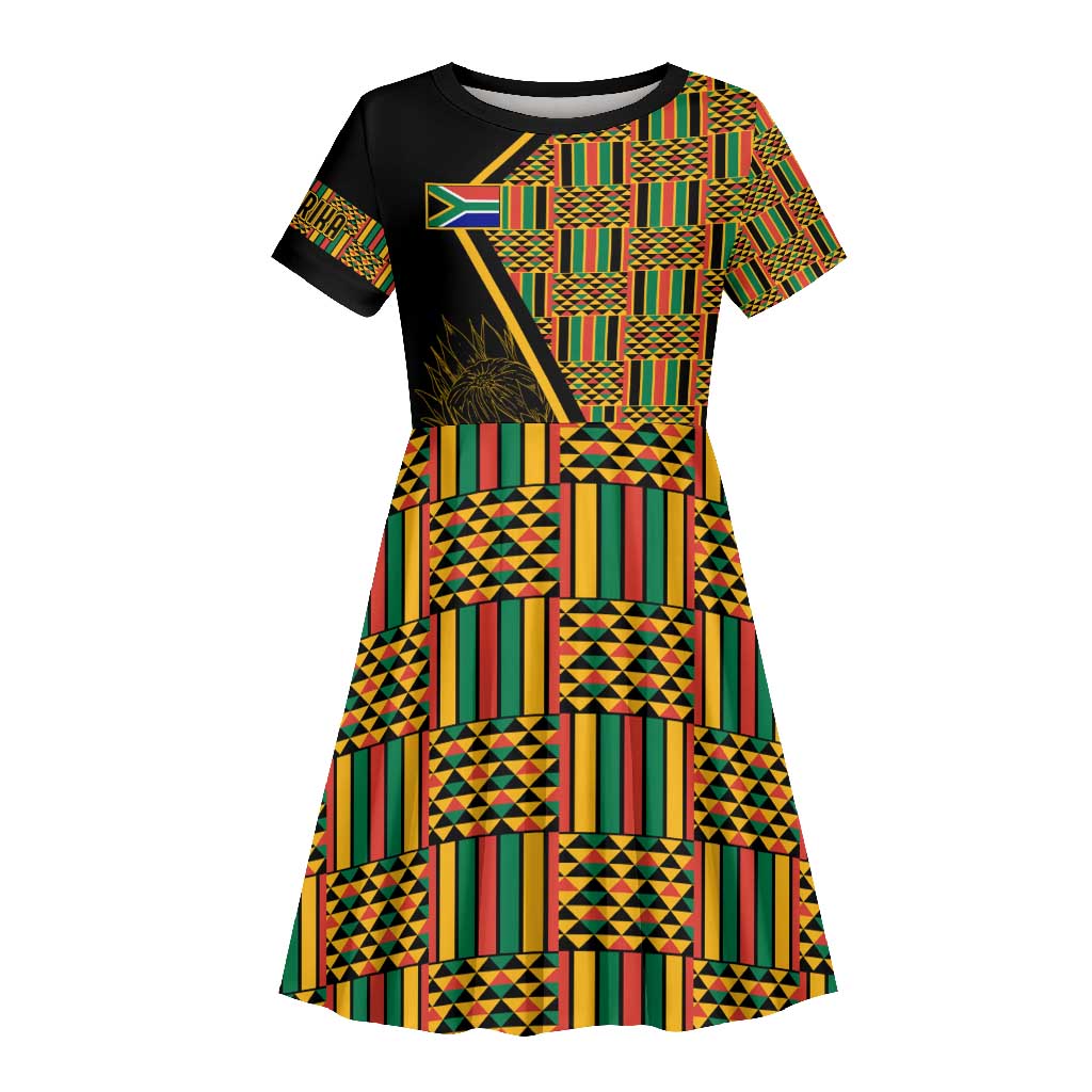 Personalised South African Heritage Day Kid Short Sleeve Dress Kente Ethnic Patterns Mix Protea