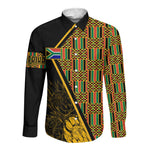 Personalised South African Heritage Day Long Sleeve Button Shirt Kente Ethnic Patterns Mix Protea