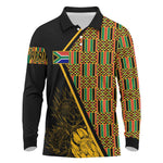 Personalised South African Heritage Day Long Sleeve Polo Shirt Kente Ethnic Patterns Mix Protea