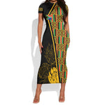 Personalised South African Heritage Day Short Sleeve Bodycon Dress Kente Ethnic Patterns Mix Protea