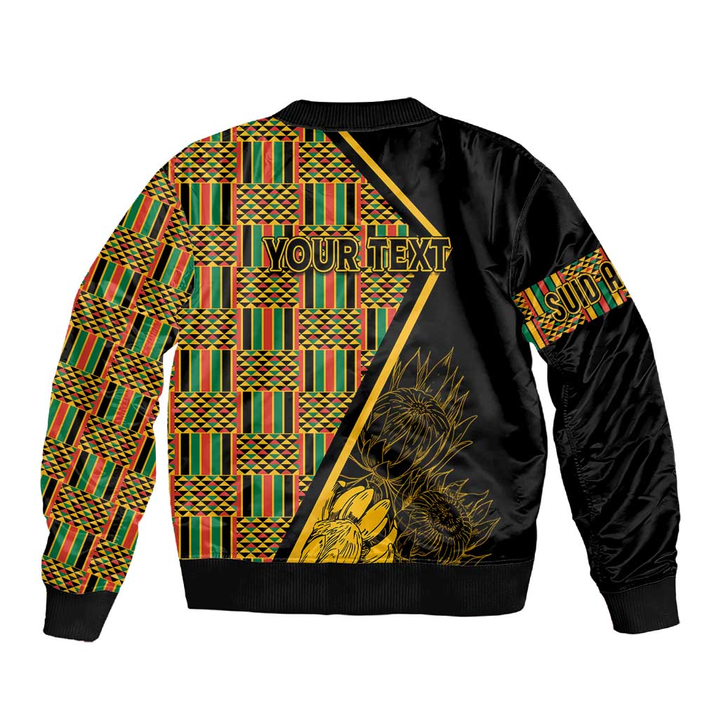 Personalised South African Heritage Day Sleeve Zip Bomber Jacket Kente Ethnic Patterns Mix Protea