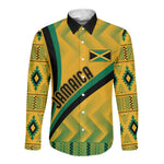 Personalised Jamaica Long Sleeve Button Shirt Kente Pattern Basic - Yellow