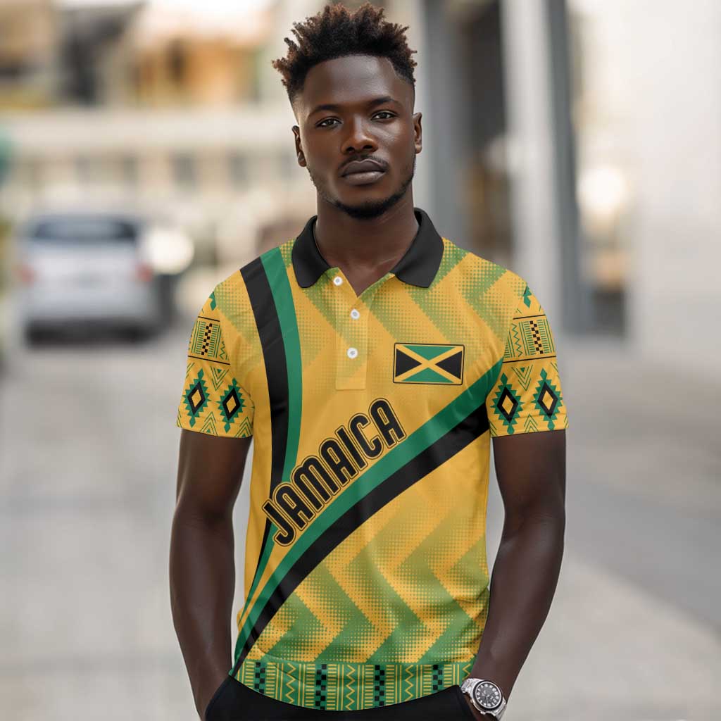 Personalised Jamaica Polo Shirt Kente Pattern Basic - Yellow