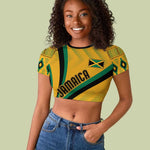 Personalised Jamaica Raglan Cropped T shirt Kente Pattern Basic - Yellow
