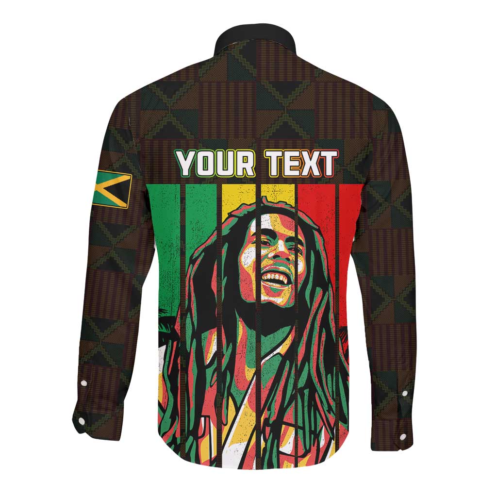 Personalised Jamaica Long Sleeve Button Shirt Reggae Festival Bob Marley Abstract Portrait