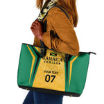 Afro-Jamaica Custom Leather Tote Bag Golden Ethnic Motifs