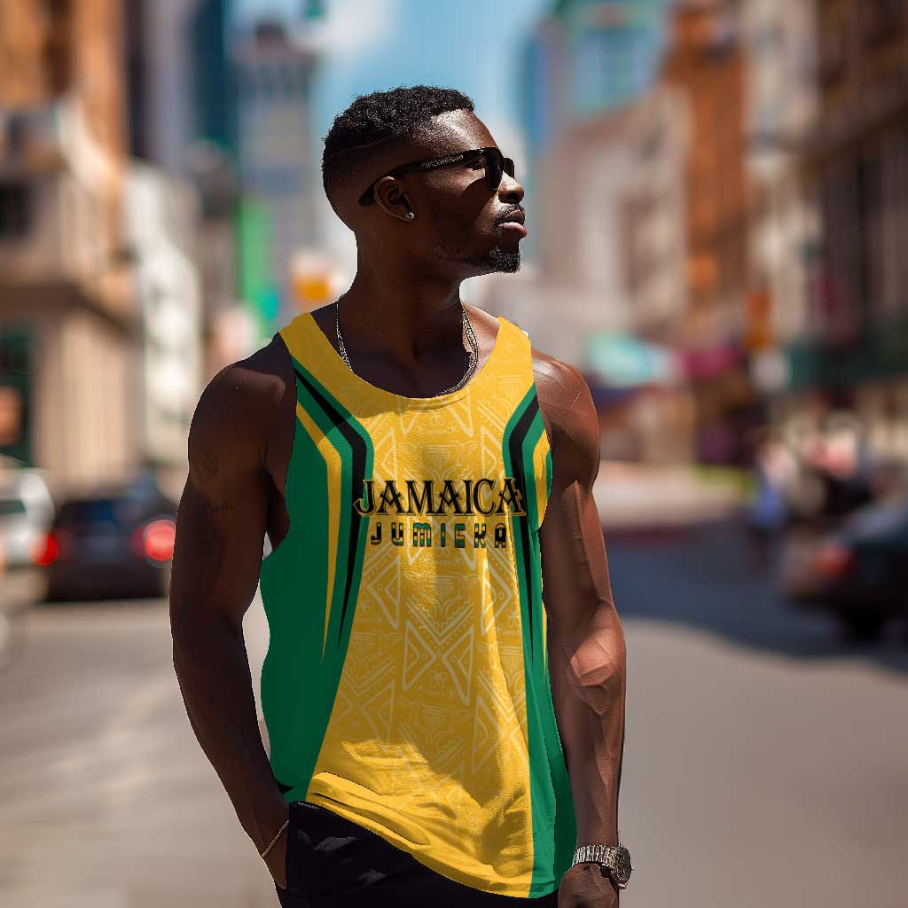 Afro-Jamaica Custom Men Tank Top Golden Ethnic Motifs by AfricanPride