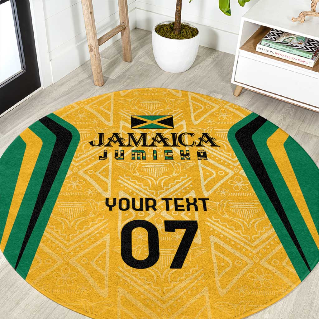 Afro-Jamaica Custom Round Carpet Golden Ethnic Motifs