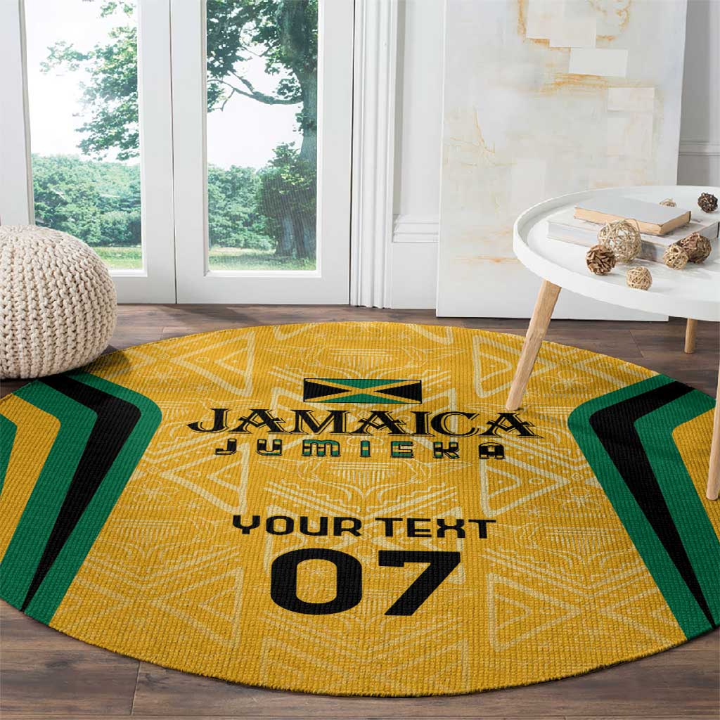 Afro-Jamaica Custom Round Carpet Golden Ethnic Motifs