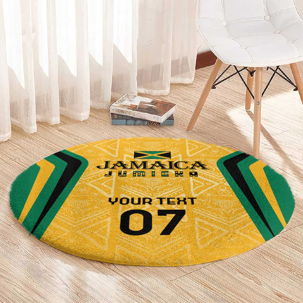 Afro-Jamaica Custom Round Carpet Golden Ethnic Motifs