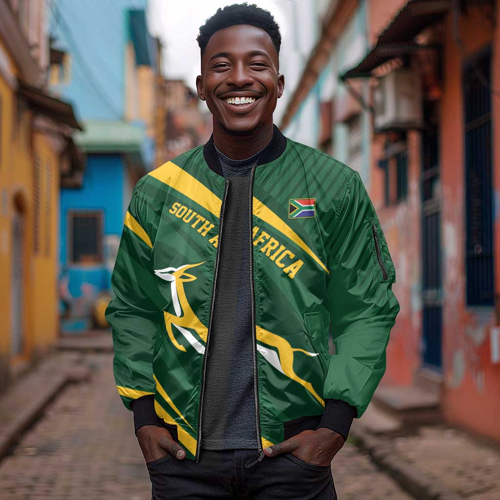 Personalized South Africa Bokke Sleeve Zip Bomber Jacket Minimalism Style