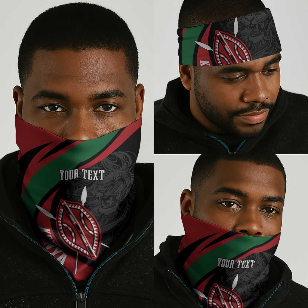 Kenya Personalized Neck Gaiter Mashujaa Day Lion Warrior LT7