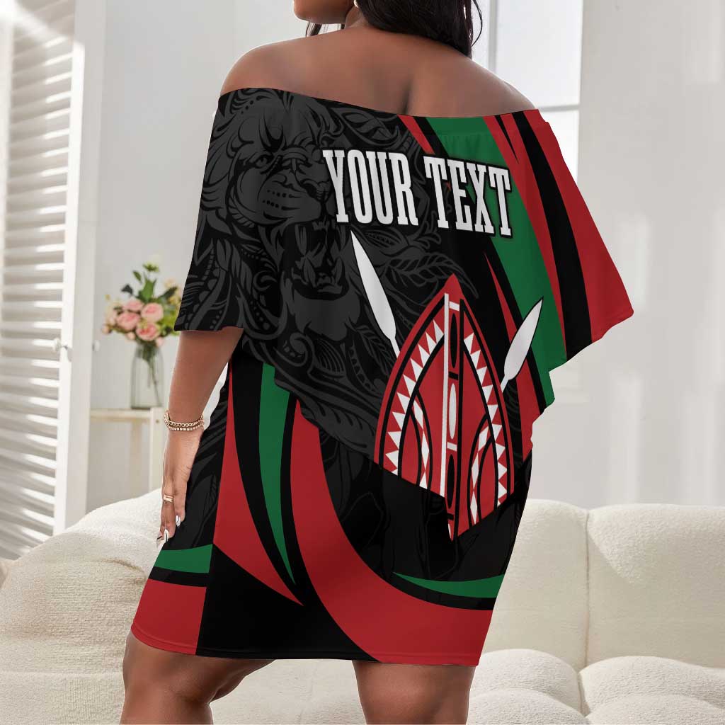 Kenya Personalized Off Shoulder Short Dress Mashujaa Day Lion Warrior