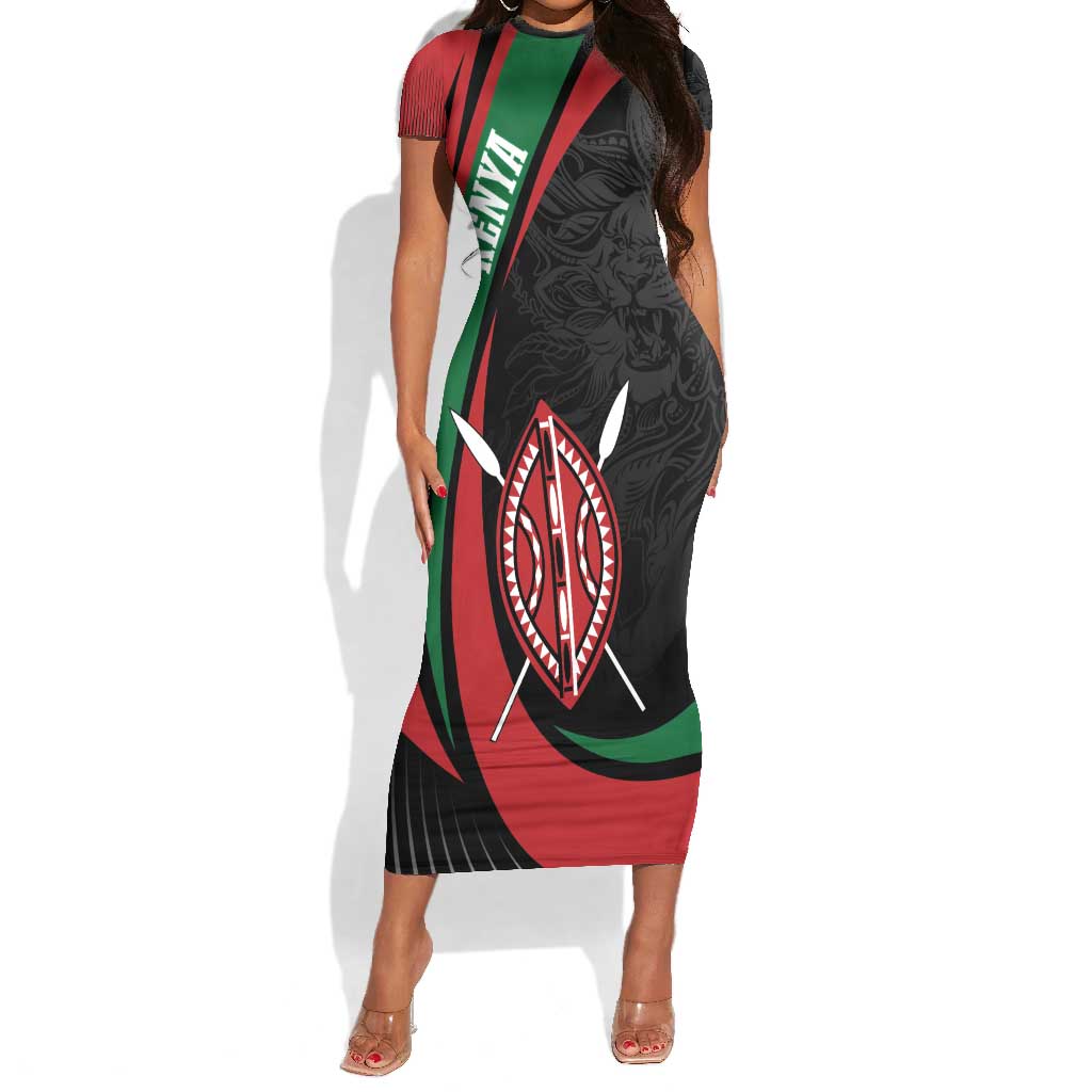 Kenya Personalized Short Sleeve Bodycon Dress Mashujaa Day Lion Warrior LT7