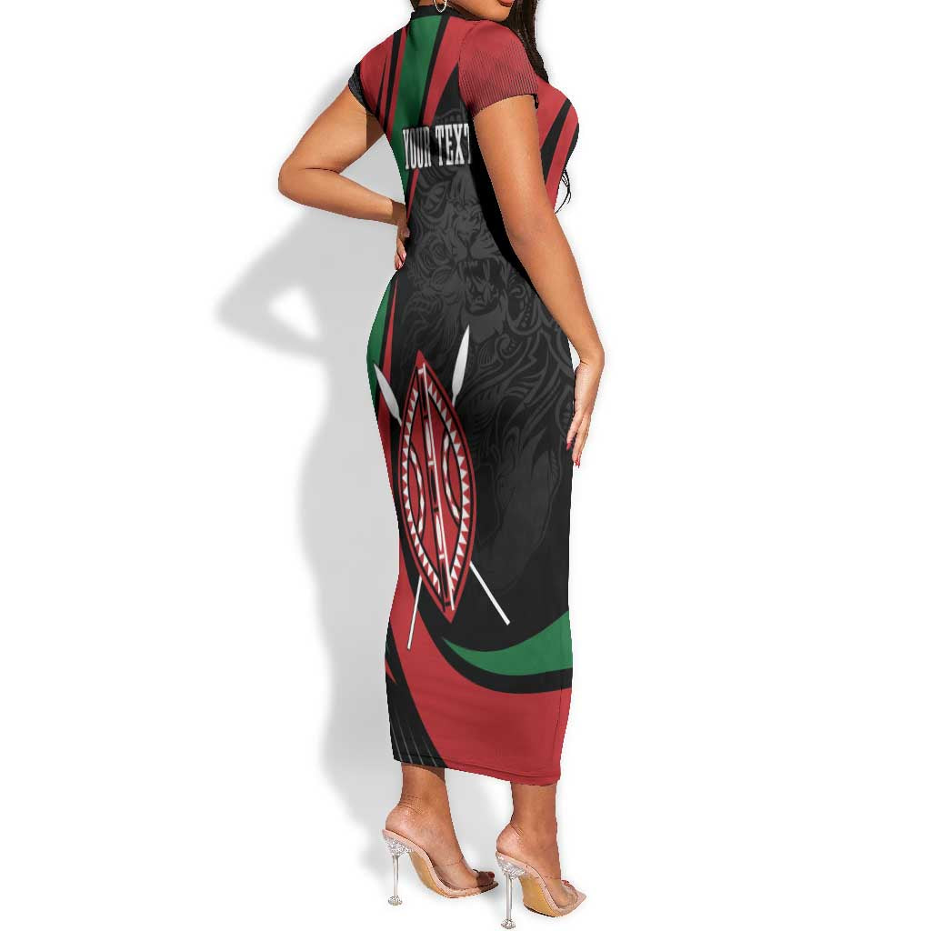 Kenya Personalized Short Sleeve Bodycon Dress Mashujaa Day Lion Warrior LT7