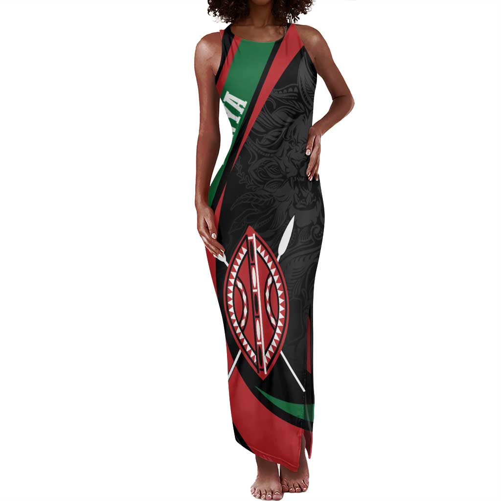 Kenya Personalized Tank Maxi Dress Mashujaa Day Lion Warrior