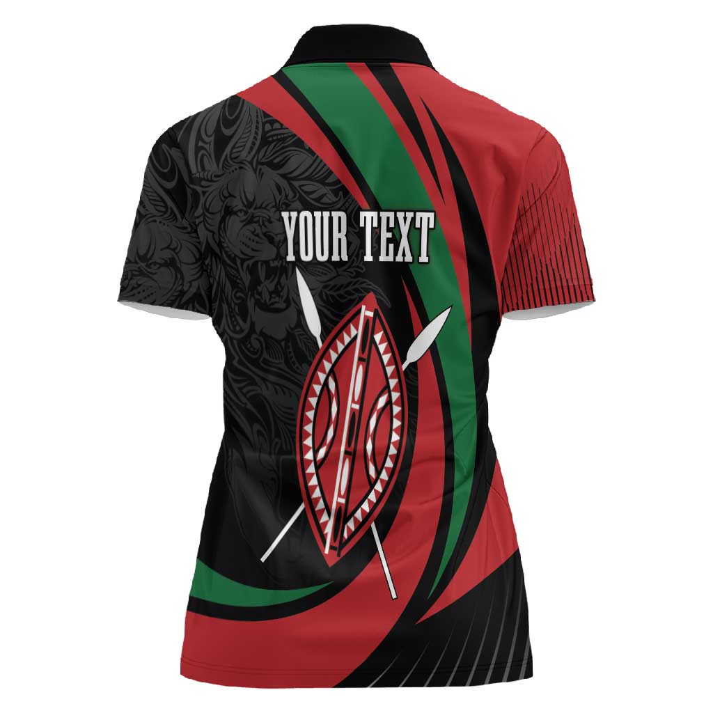 Kenya Personalized Women Polo Shirt Mashujaa Day Lion Warrior