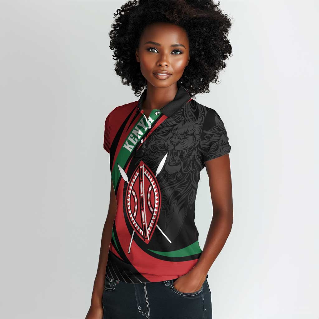 Kenya Personalized Women Polo Shirt Mashujaa Day Lion Warrior