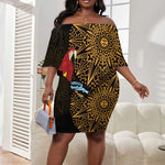 Pura Vida Costa Rica Personalized Off Shoulder Short Dress Oxcart Ornate Inspired Gold Pattern - African Pride