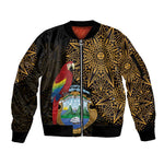 Pura Vida Costa Rica Personalized Sleeve Zip Bomber Jacket Oxcart Ornate Inspired Gold Pattern - African Pride