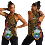 Pura Vida Costa Rica Personalized Women Racerback Tank Oxcart Ornate Inspired Gold Pattern - African Pride