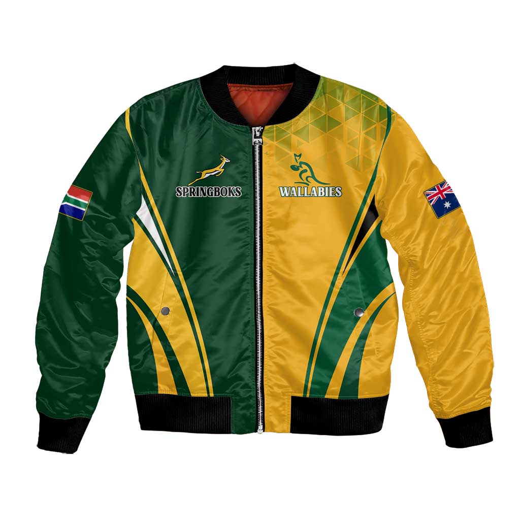 Personalised Australia Mix South Africa Rugby Bomber Jacket Wallabies And Springboks - Champions Special Ver
