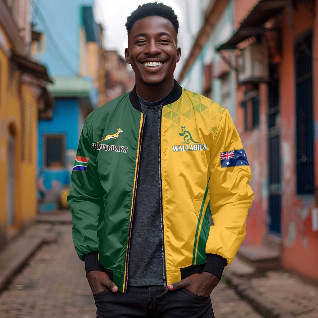 Personalised Australia Mix South Africa Rugby Bomber Jacket Wallabies And Springboks - Champions Special Ver