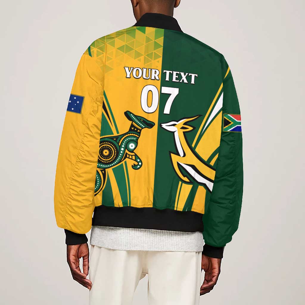 Personalised Australia Mix South Africa Rugby Bomber Jacket Wallabies And Springboks - Champions Special Ver