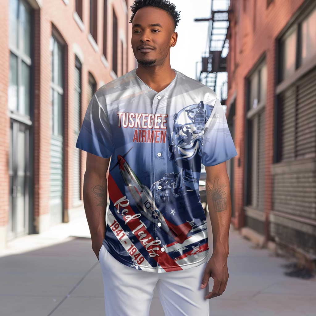Tuskegee Airmen Red Tails Baseball Jersey Straighten Up and Fly Right - Blue White - African Pride