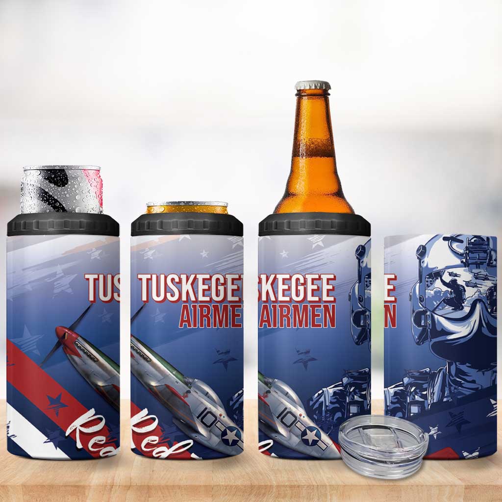 Tuskegee Airmen Red Tails 4 in 1 Can Cooler Tumbler Straighten Up and Fly Right - Blue White - African Pride