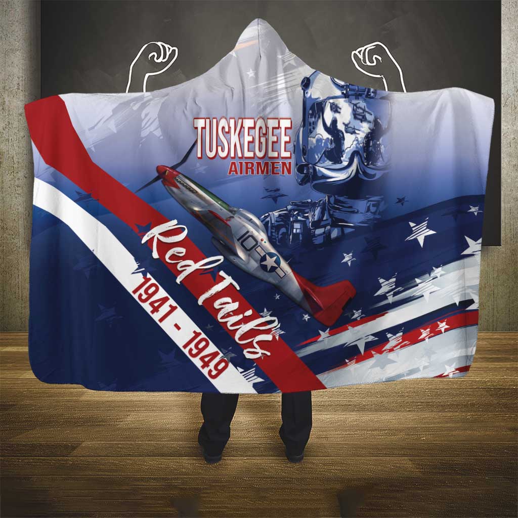 Tuskegee Airmen Red Tails Hooded Blanket Straighten Up and Fly Right - Blue White - African Pride