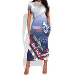 Tuskegee Airmen Red Tails Short Sleeve Bodycon Dress Straighten Up and Fly Right - Blue White - African Pride