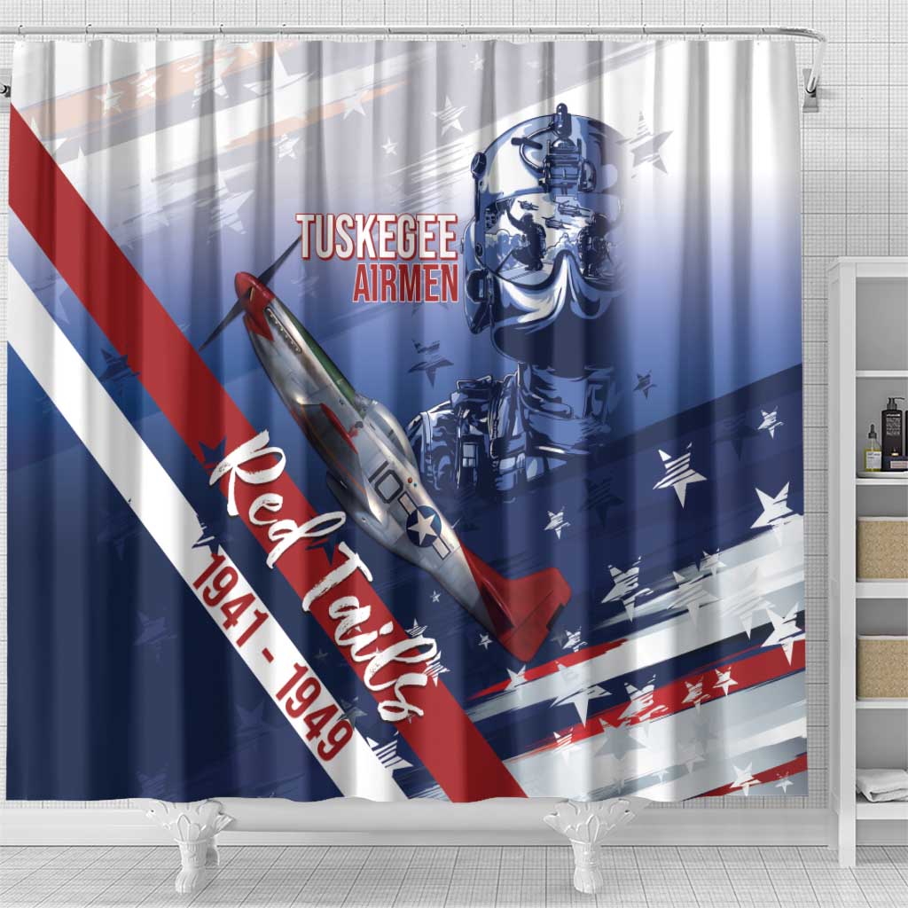 Tuskegee Airmen Red Tails Shower Curtain Straighten Up and Fly Right - Blue White - African Pride