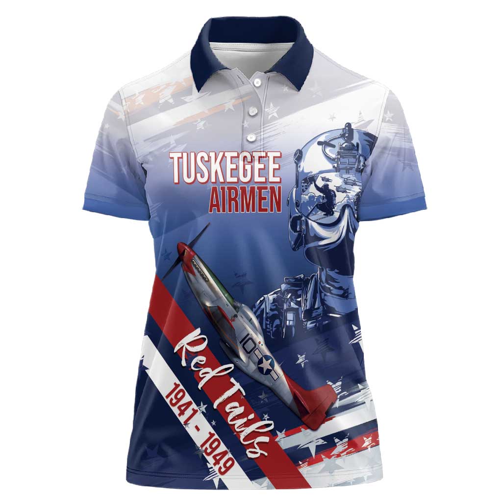 Tuskegee Airmen Red Tails Women Polo Shirt Straighten Up and Fly Right - Blue White - African Pride