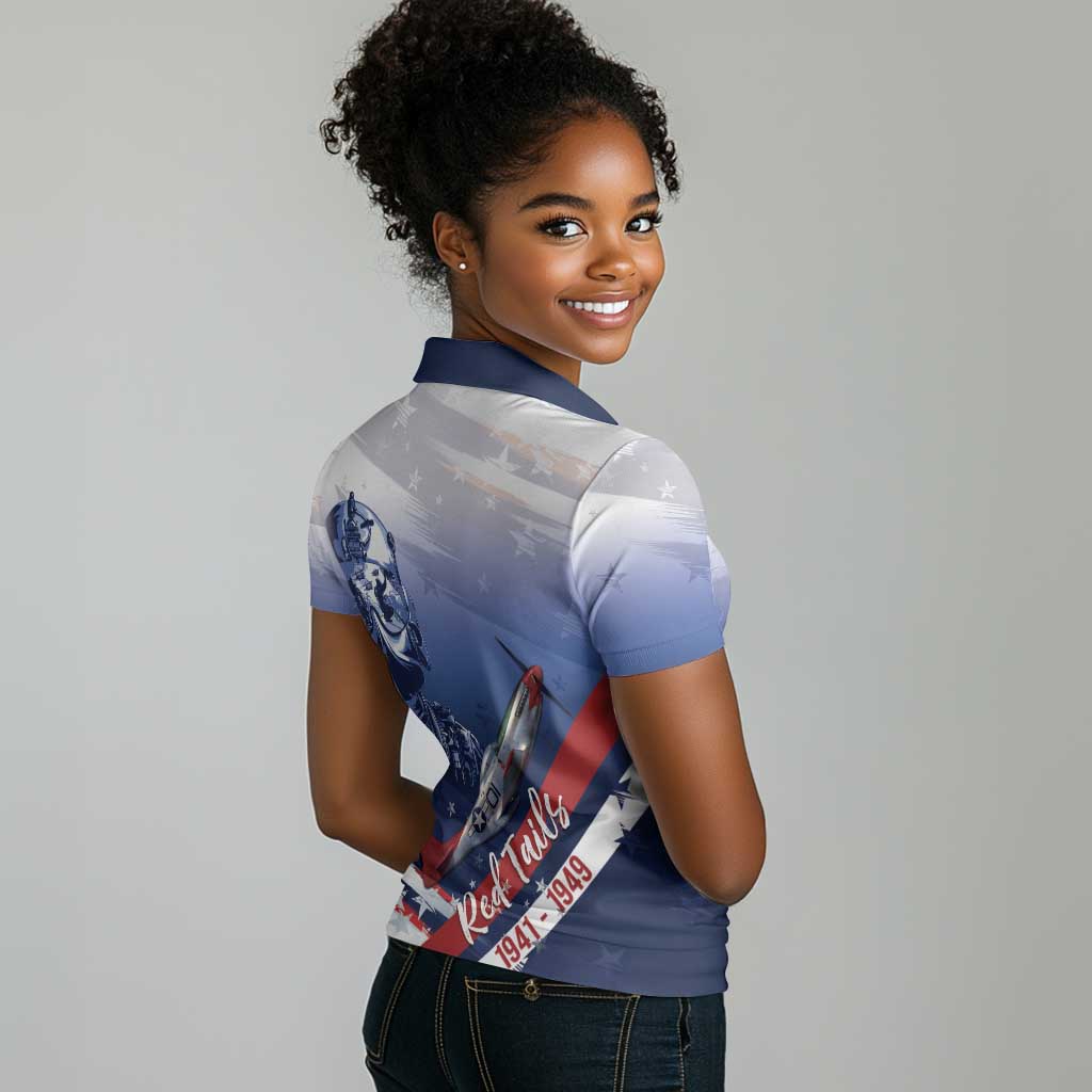 Tuskegee Airmen Red Tails Women Polo Shirt Straighten Up and Fly Right - Blue White - African Pride