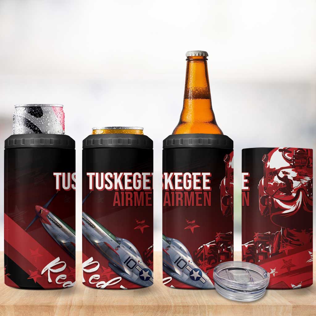 Tuskegee Airmen Red Tails 4 in 1 Can Cooler Tumbler Straighten Up and Fly Right - Black Red - African Pride