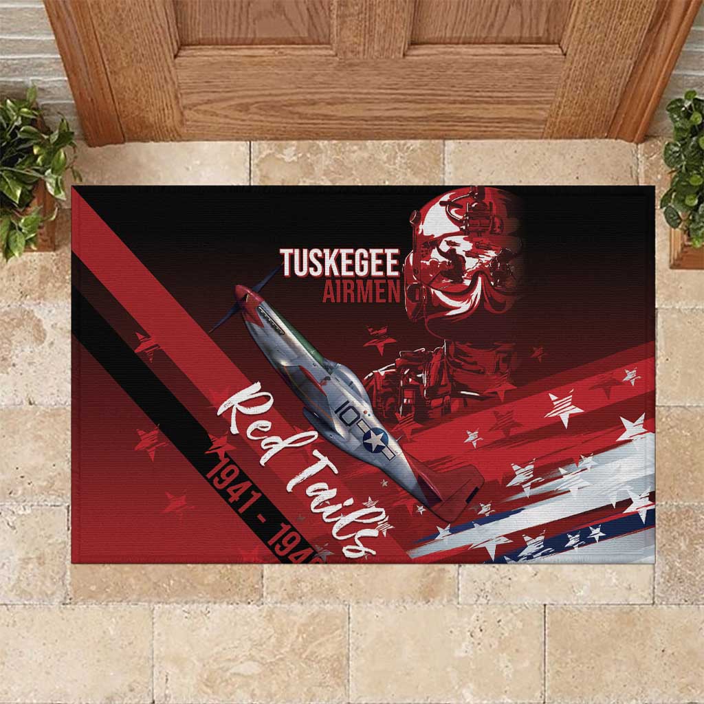 Tuskegee Airmen Red Tails Rubber Doormat Straighten Up and Fly Right - Black Red - African Pride