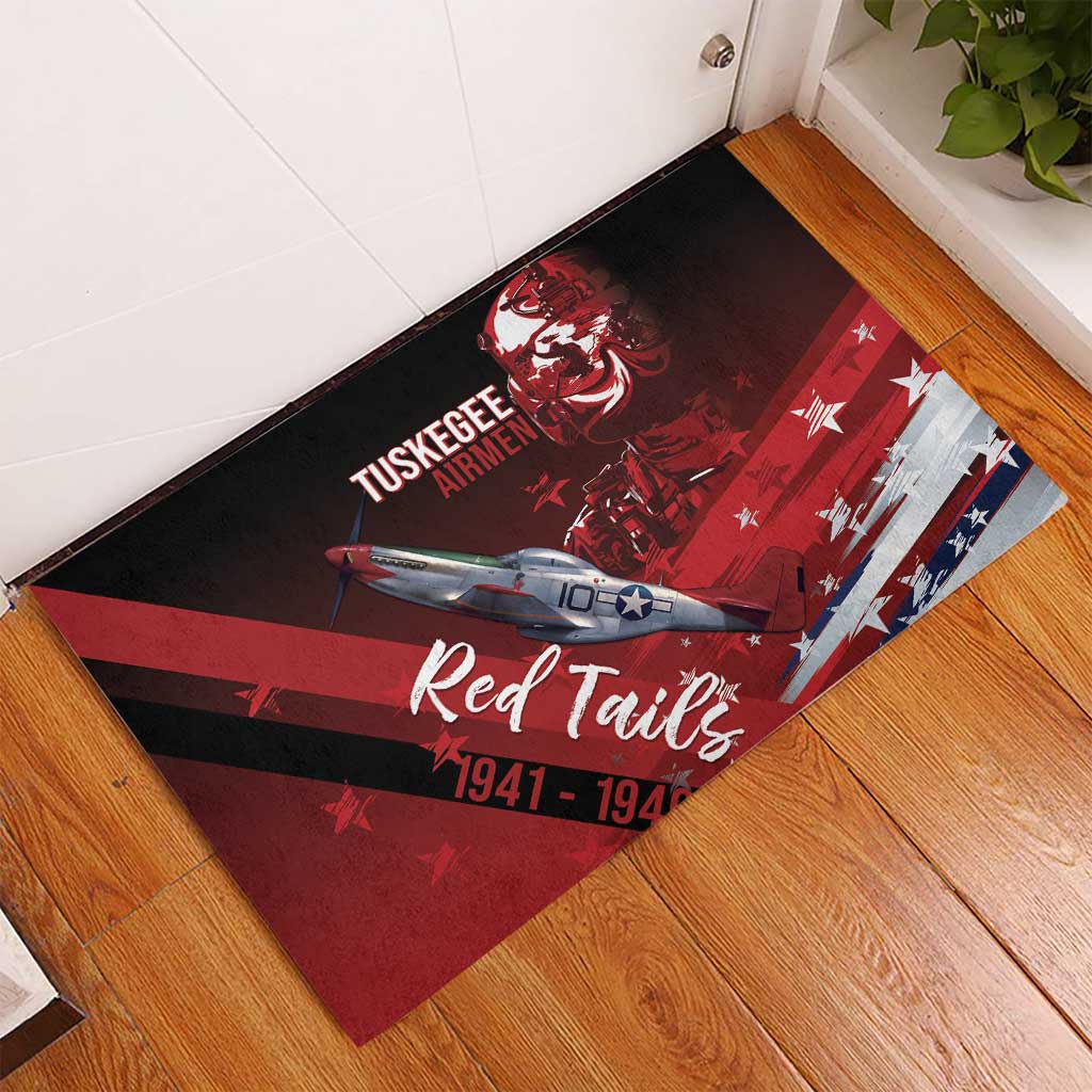 Tuskegee Airmen Red Tails Rubber Doormat Straighten Up and Fly Right - Black Red - African Pride