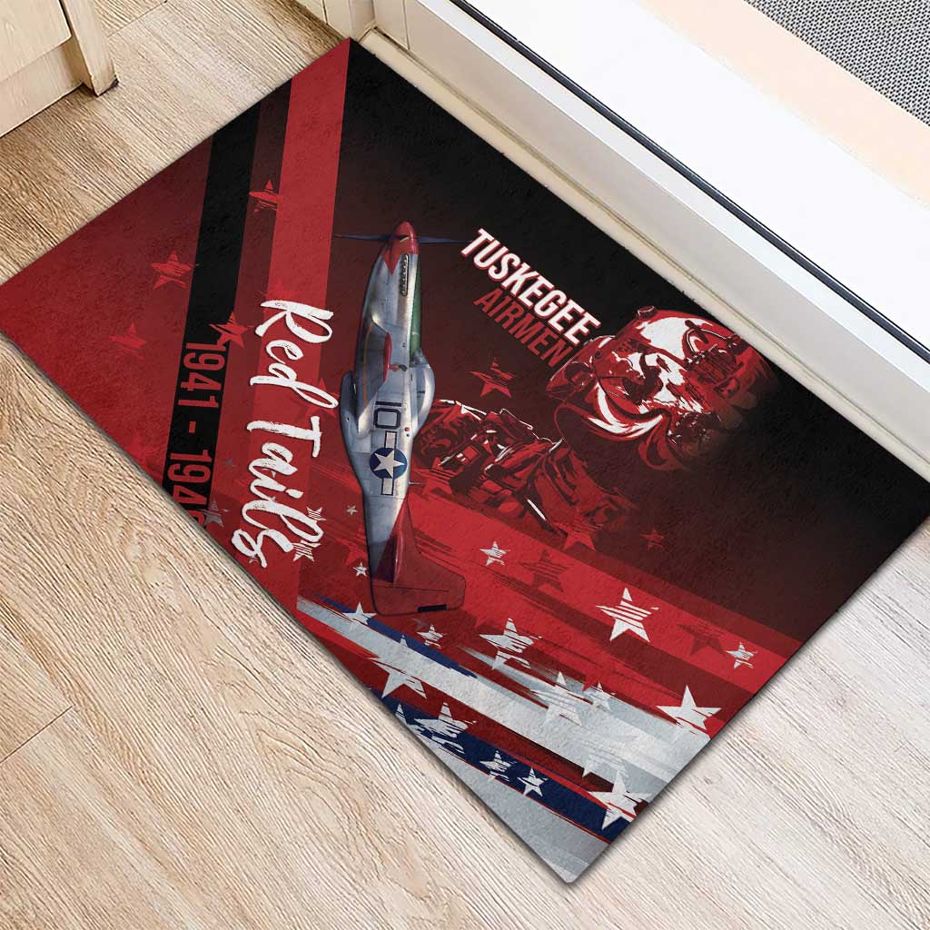 Tuskegee Airmen Red Tails Rubber Doormat Straighten Up and Fly Right - Black Red - African Pride