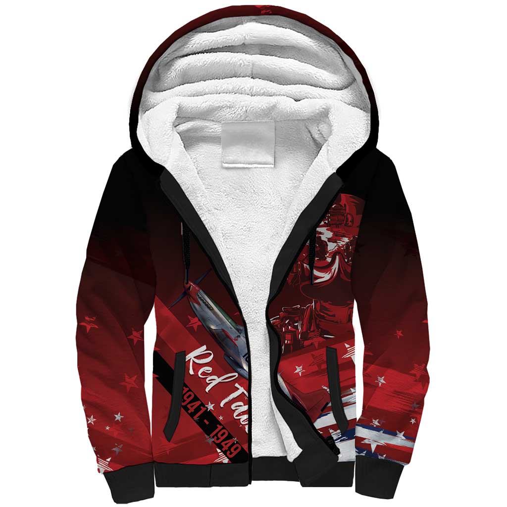 Tuskegee Airmen Red Tails Sherpa Hoodie Straighten Up and Fly Right - Black Red - African Pride